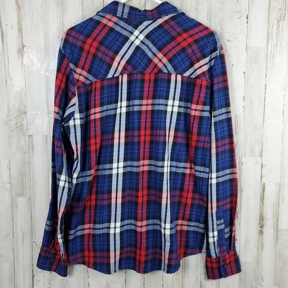 OP Plaid Button-Down Long Sleeve Shirt Blue Red Size Medium 38-40 - Picture 2 of 7